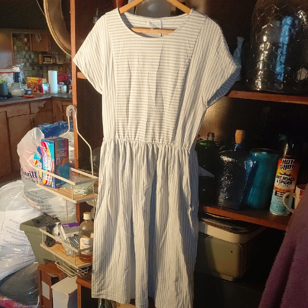 Casual Striped Midi Dress in Blue and White